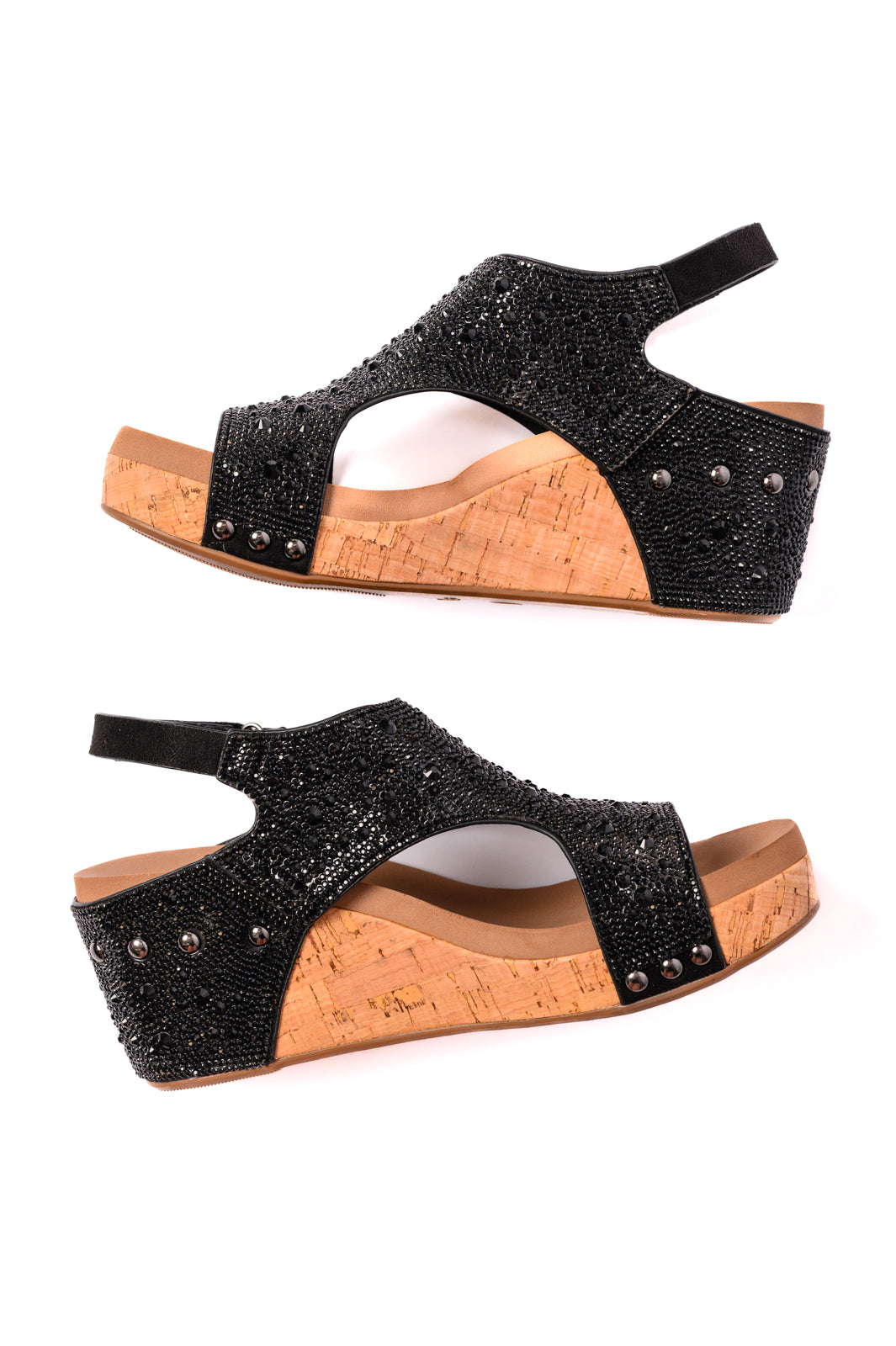 Ashley Wedge Sandals in Black Rhinestone