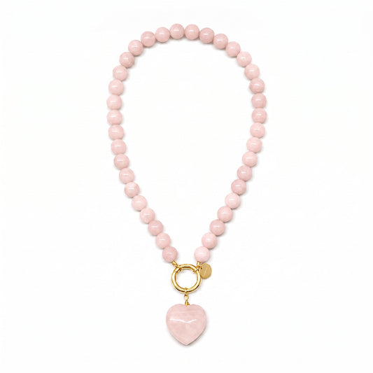 Rose Quartz Beaded Heart Necklace