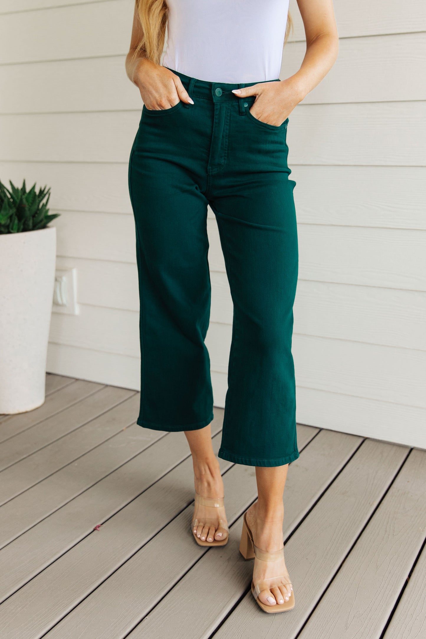 Briar High Rise Control Top Wide Leg Crop Jeans in Dark Teal